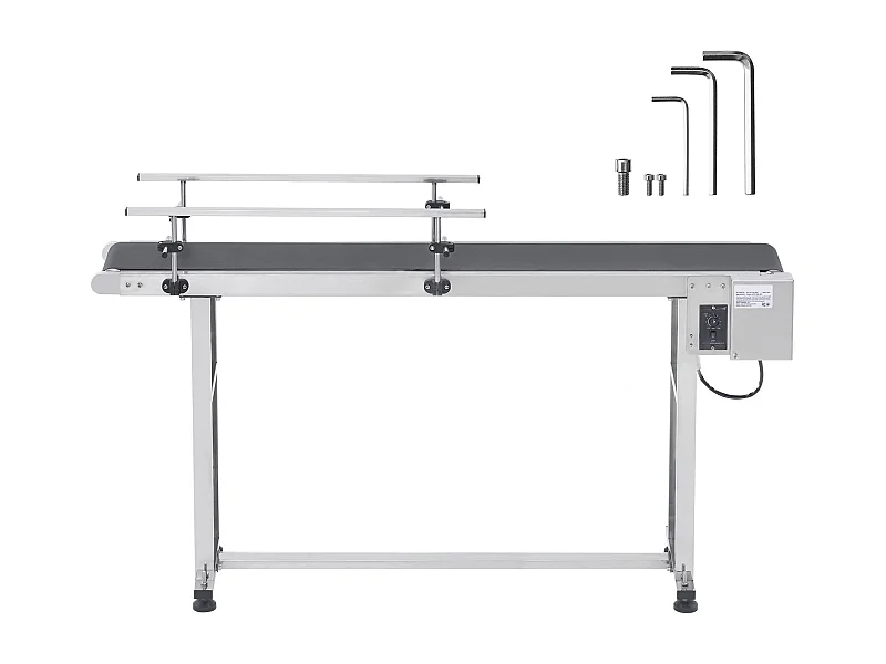 Convoyeur à Bande SucceBuy Convoyeur à Bande 150 x 20 cm, Garde-corps Double en Acier Inoxydable et PVC