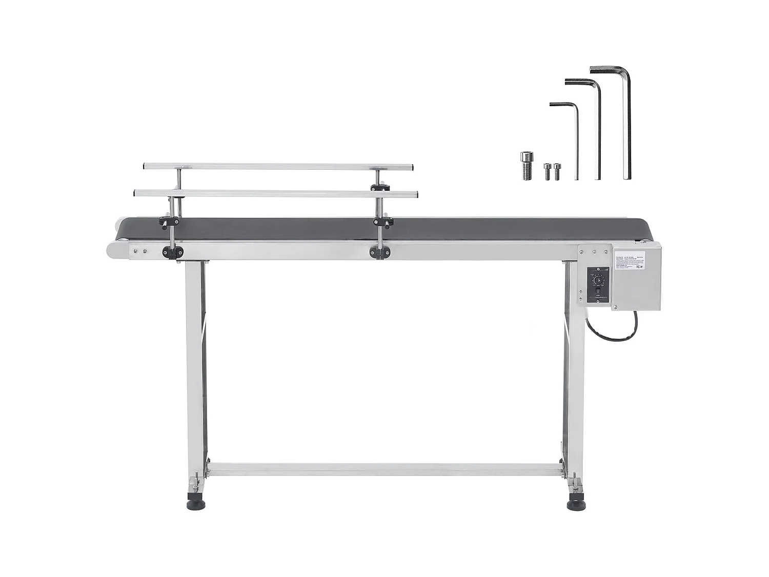 Convoyeur à Bande SucceBuy Convoyeur à Bande 150 x 20 cm, Garde-corps Double en Acier Inoxydable et PVC