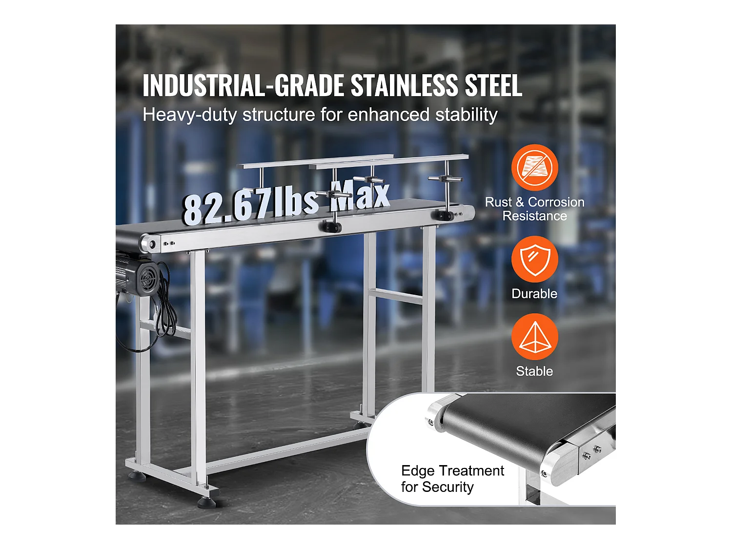 Convoyeur à Bande SucceBuy Convoyeur à Bande 150 x 20 cm, Garde-corps Double en Acier Inoxydable et PVC