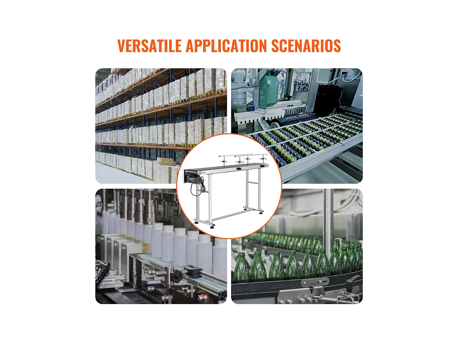 Convoyeur à Bande SucceBuy Convoyeur à Bande 150 x 20 cm, Garde-corps Double en Acier Inoxydable et PVC