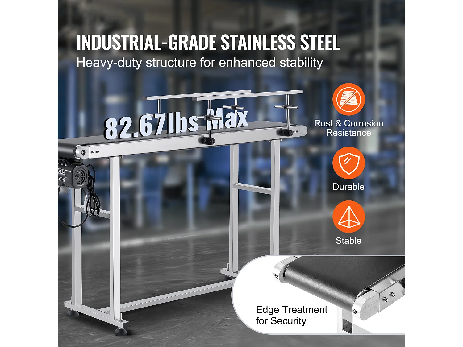 Convoyeur à Bande SucceBuy Convoyeur à Bande 150 x 20 cm, Garde-corps Double en Acier Inoxydable et PVC