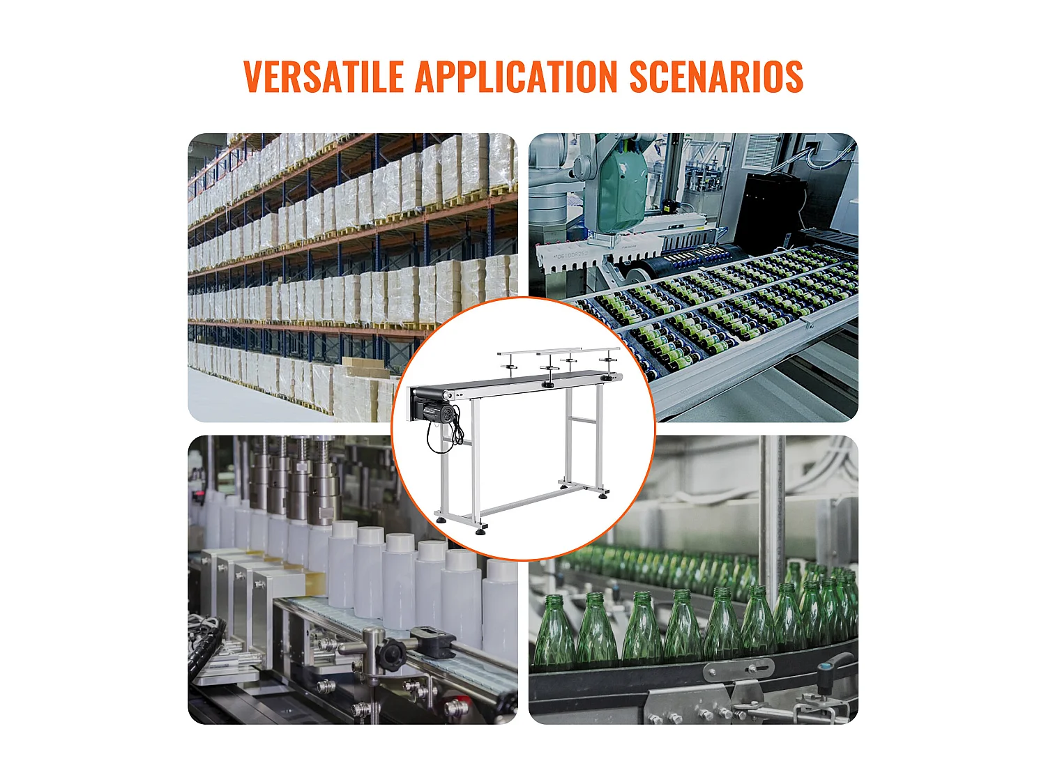 Convoyeur à Bande SucceBuy Convoyeur à Bande 150 x 20 cm, Garde-corps Double en Acier Inoxydable et PVC