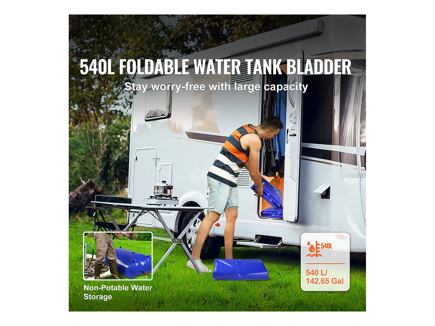 Tragbarer Wassertank SucceBuy 540L, Faltbar aus PVC 1000D, Wassertank für Wohnmobil, Große Kapazität, Tragbar, Brandschutz, Camping