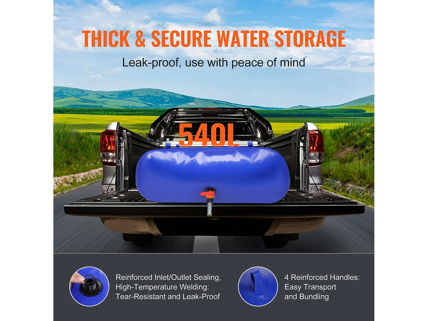 Tragbarer Wassertank SucceBuy 540L, Faltbar aus PVC 1000D, Wassertank für Wohnmobil, Große Kapazität, Tragbar, Brandschutz, Camping