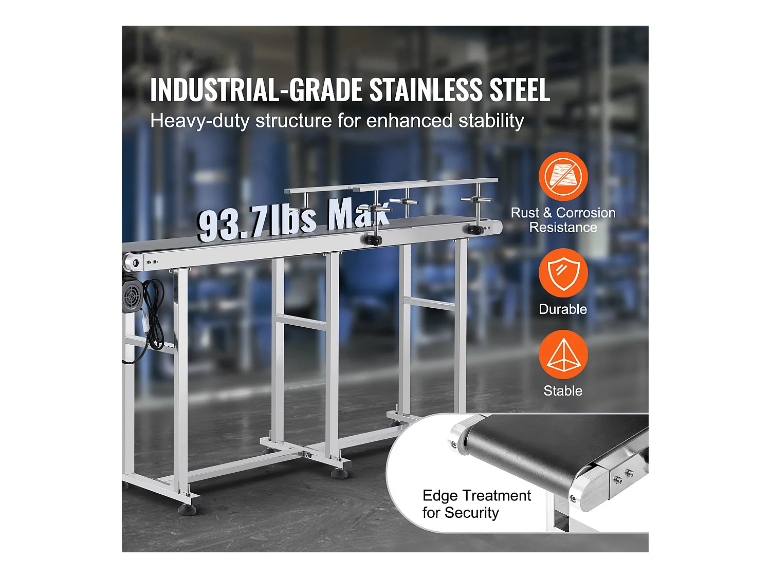 Convoyeur à Bande SucceBuy Convoyeur à Bande 180 x 20 cm, Garde-corps Double en Acier Inoxydable et PVC