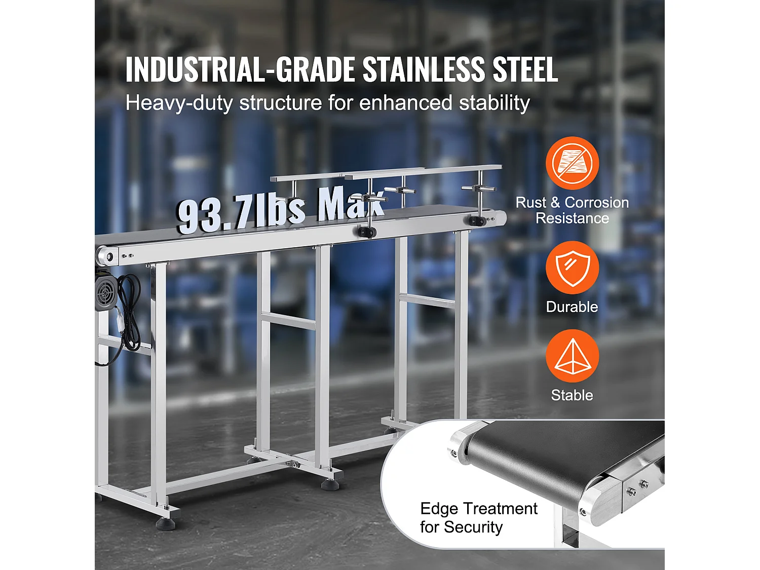 Convoyeur à Bande SucceBuy Convoyeur à Bande 180 x 20 cm, Garde-corps Double en Acier Inoxydable et PVC