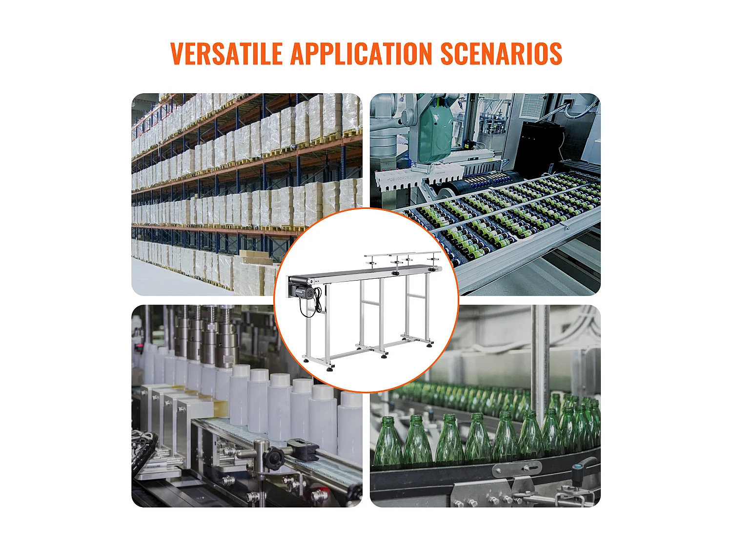 Convoyeur à Bande SucceBuy Convoyeur à Bande 180 x 20 cm, Garde-corps Double en Acier Inoxydable et PVC