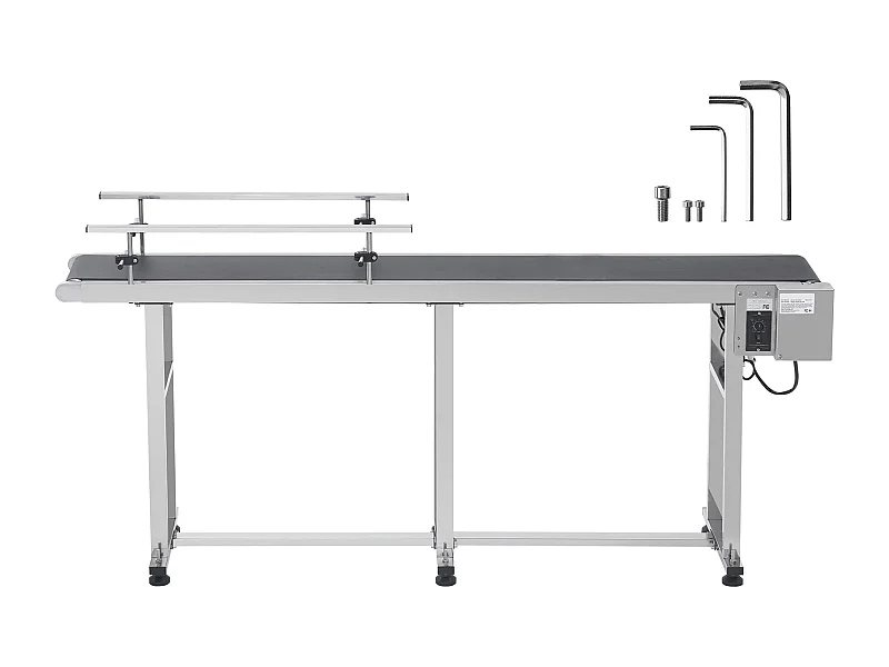 Transportband SucceBuy Transportband, 180 × 20 cm, Robuust Roestvrij Staal en PVC, Regelbare Snelheid, Productgewicht 21,5 kg, Draagvermogen 42,5 kg