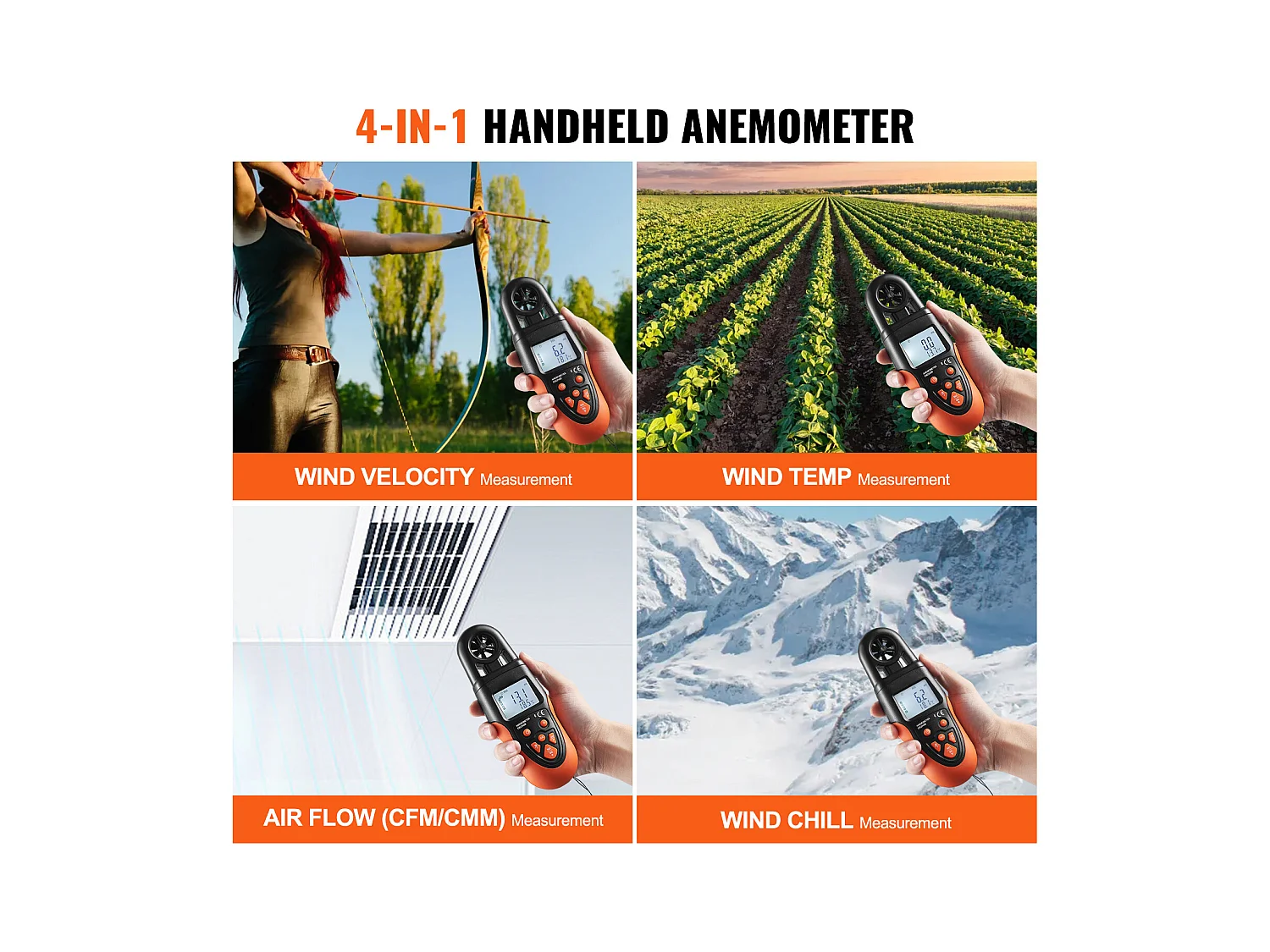 Anémomètre Portable SucceBuy, -10 ℃ à 60 ℃ Mesure Vitesse du Vent, avec Écran LED