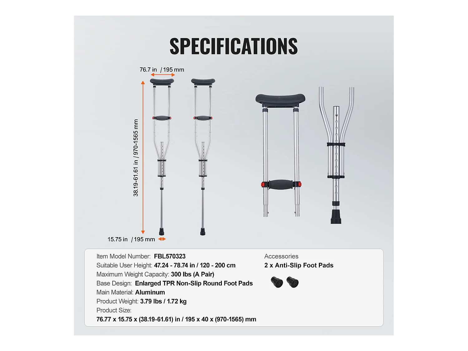 Béquilles Axillaires, SucceBuy Béquilles sous les Bras Béquilles de Marche sous les Bras Réglables en Hauteur à 13 Niveaux