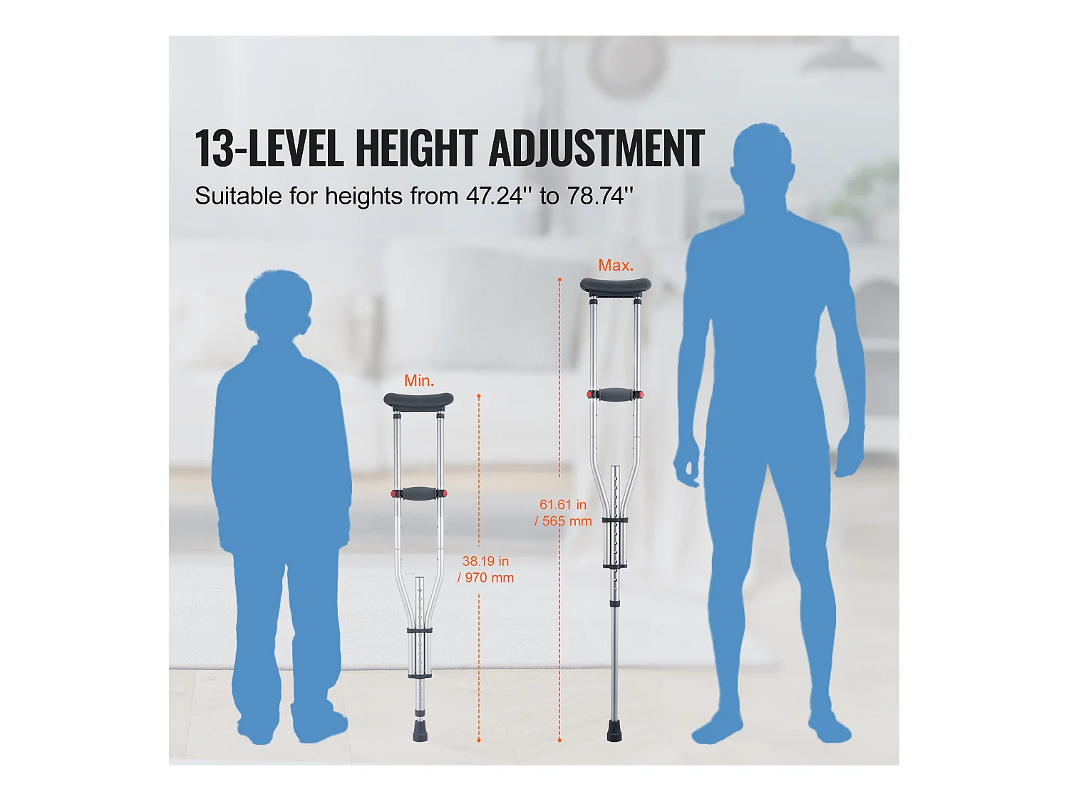 Béquilles Axillaires, SucceBuy Béquilles sous les Bras Béquilles de Marche sous les Bras Réglables en Hauteur à 13 Niveaux