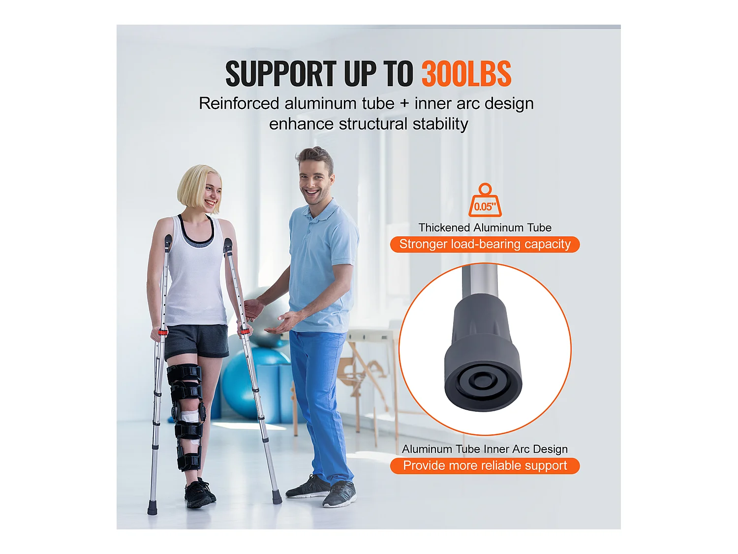 Béquilles Axillaires, SucceBuy Béquilles sous les Bras Béquilles de Marche sous les Bras Réglables en Hauteur à 13 Niveaux