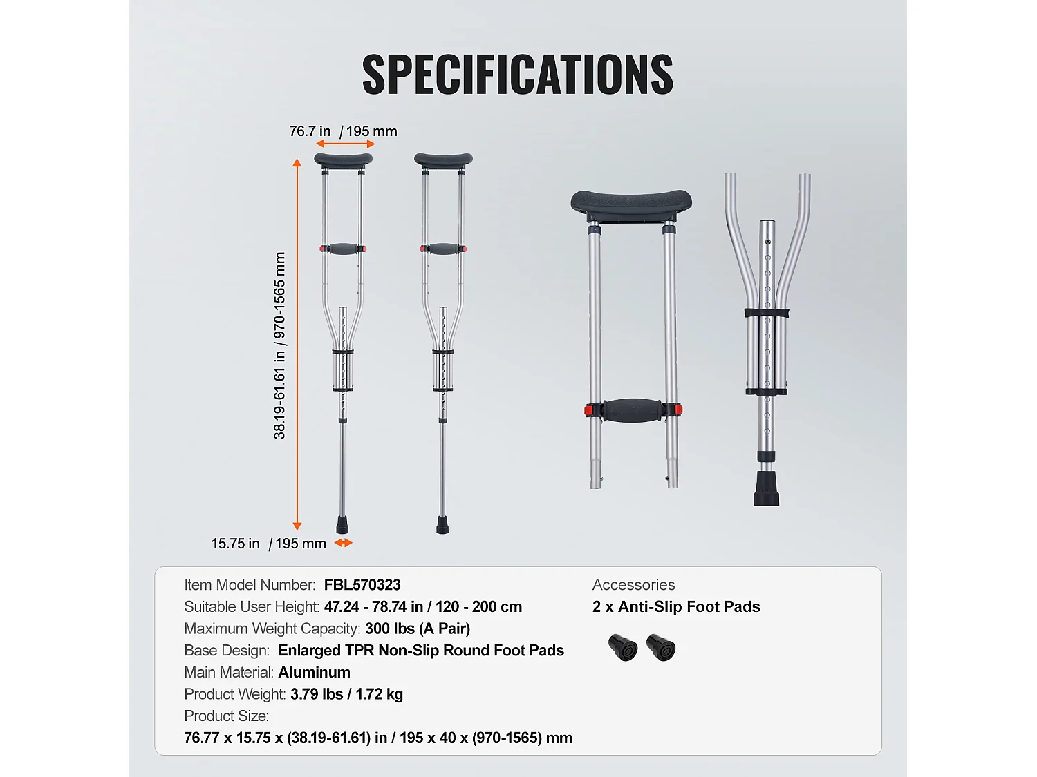 Béquilles Axillaires, SucceBuy Béquilles sous les Bras Béquilles de Marche sous les Bras Réglables en Hauteur à 13 Niveaux