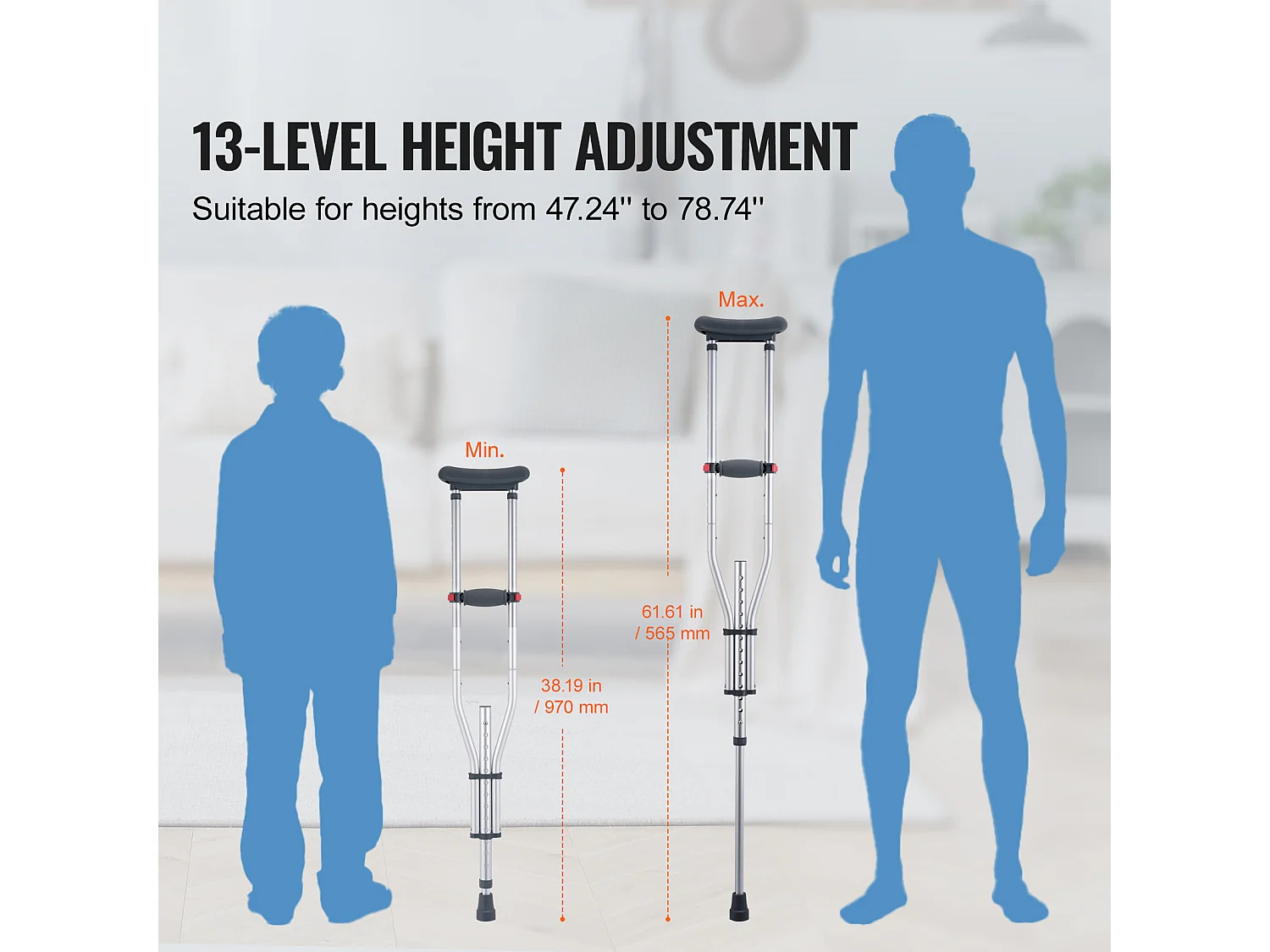 Béquilles Axillaires, SucceBuy Béquilles sous les Bras Béquilles de Marche sous les Bras Réglables en Hauteur à 13 Niveaux