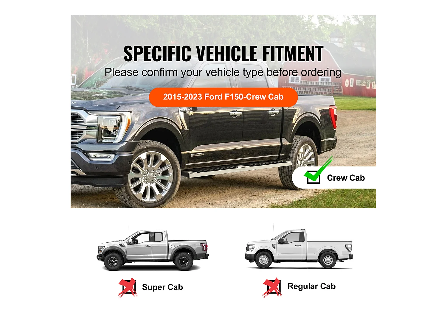 Marchepieds, SucceBuy, 152.4 mm pour Ford F150 2015-2023 - Cabine Multiplace, Marchepieds, 227 kg, 2 Pièces