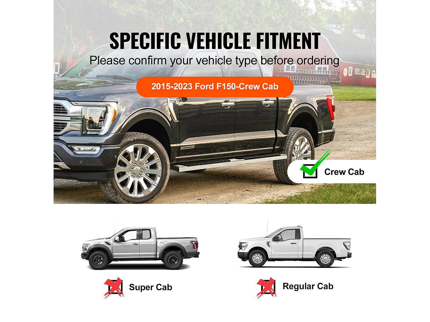 Marchepieds, SucceBuy, 152.4 mm pour Ford F150 2015-2023 - Cabine Multiplace, Marchepieds, 227 kg, 2 Pièces