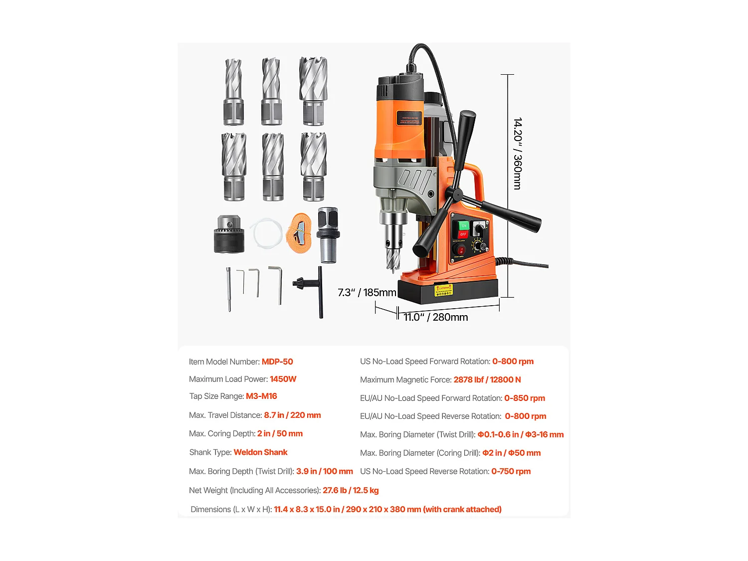 Broca Magnética SucceBuy Broca de Coluna, 1450 W 12800 N Diâmetro de Perfuração 50 mm