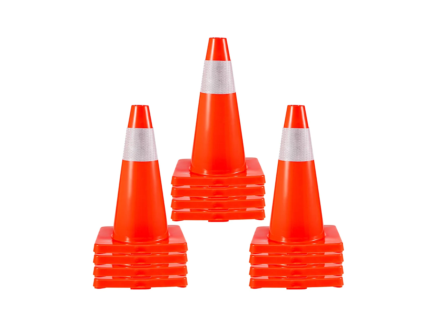 Cônes de Sécurité Routière SucceBuy, lot de 12, 45.72cm, Cônes de Stationnement en PVC avec Collier Réfléchissant et Base Rouge