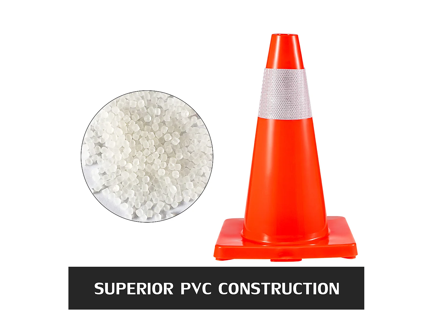 Cônes de Sécurité Routière SucceBuy, lot de 12, 45.72cm, Cônes de Stationnement en PVC avec Collier Réfléchissant et Base Rouge