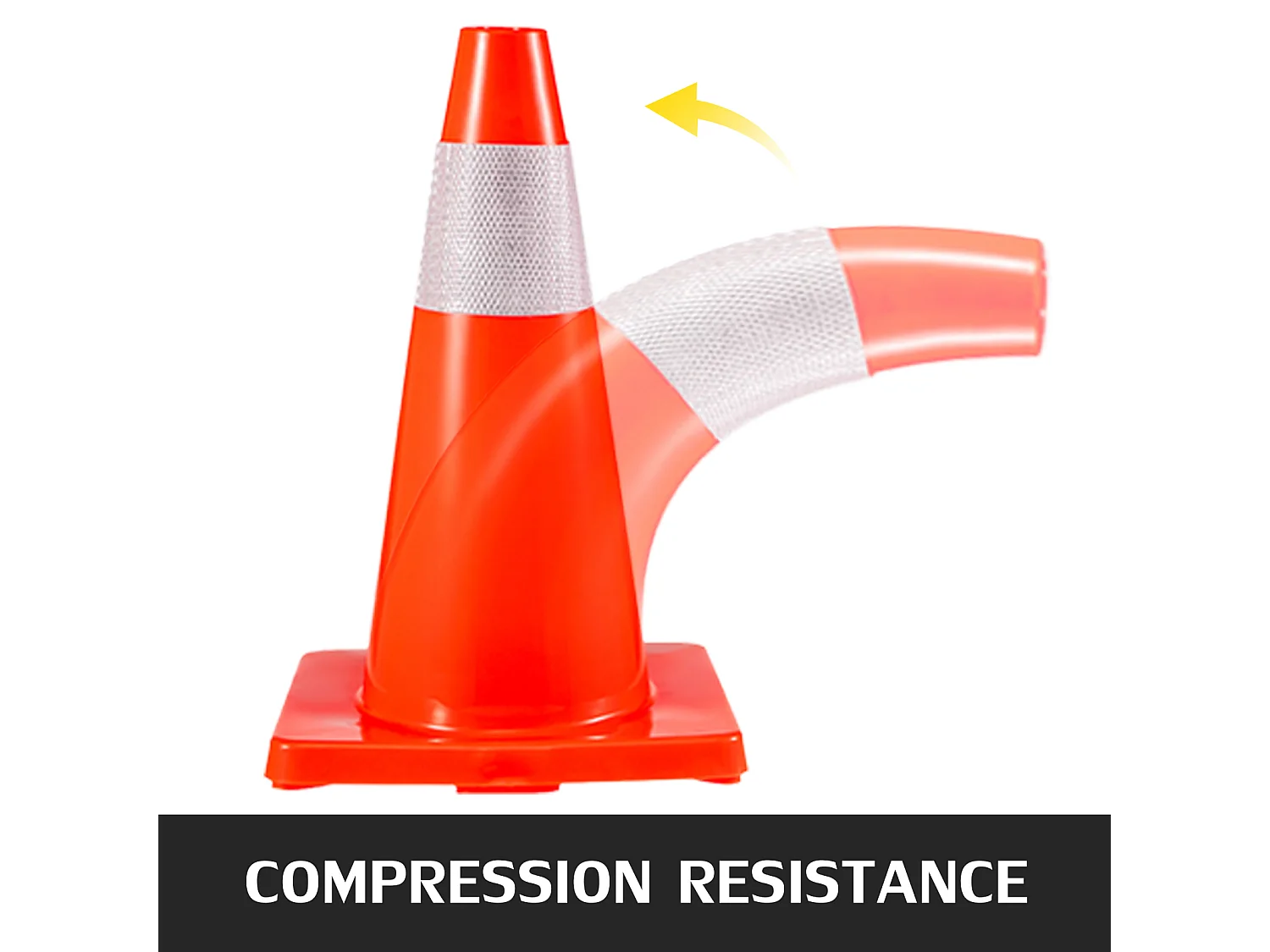 Cônes de Sécurité Routière SucceBuy, lot de 12, 45.72cm, Cônes de Stationnement en PVC avec Collier Réfléchissant et Base Rouge