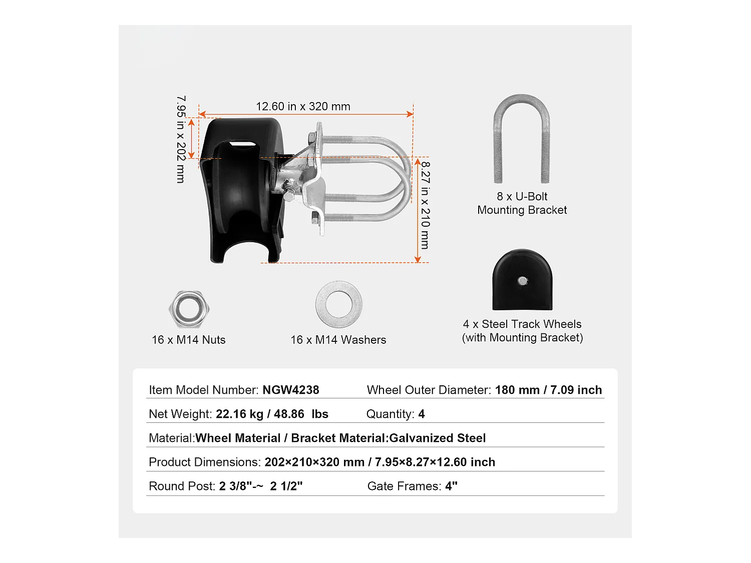 Kit de Portail Coulissant, SucceBuy Kit de Portail Coulissant avec Rainure en U, 4 Roues et Couvercle