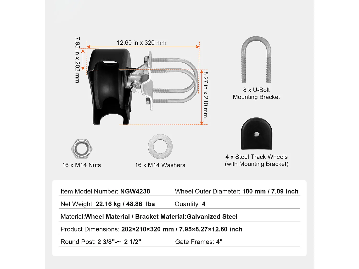 Kit de Portail Coulissant, SucceBuy Kit de Portail Coulissant avec Rainure en U, 4 Roues et Couvercle