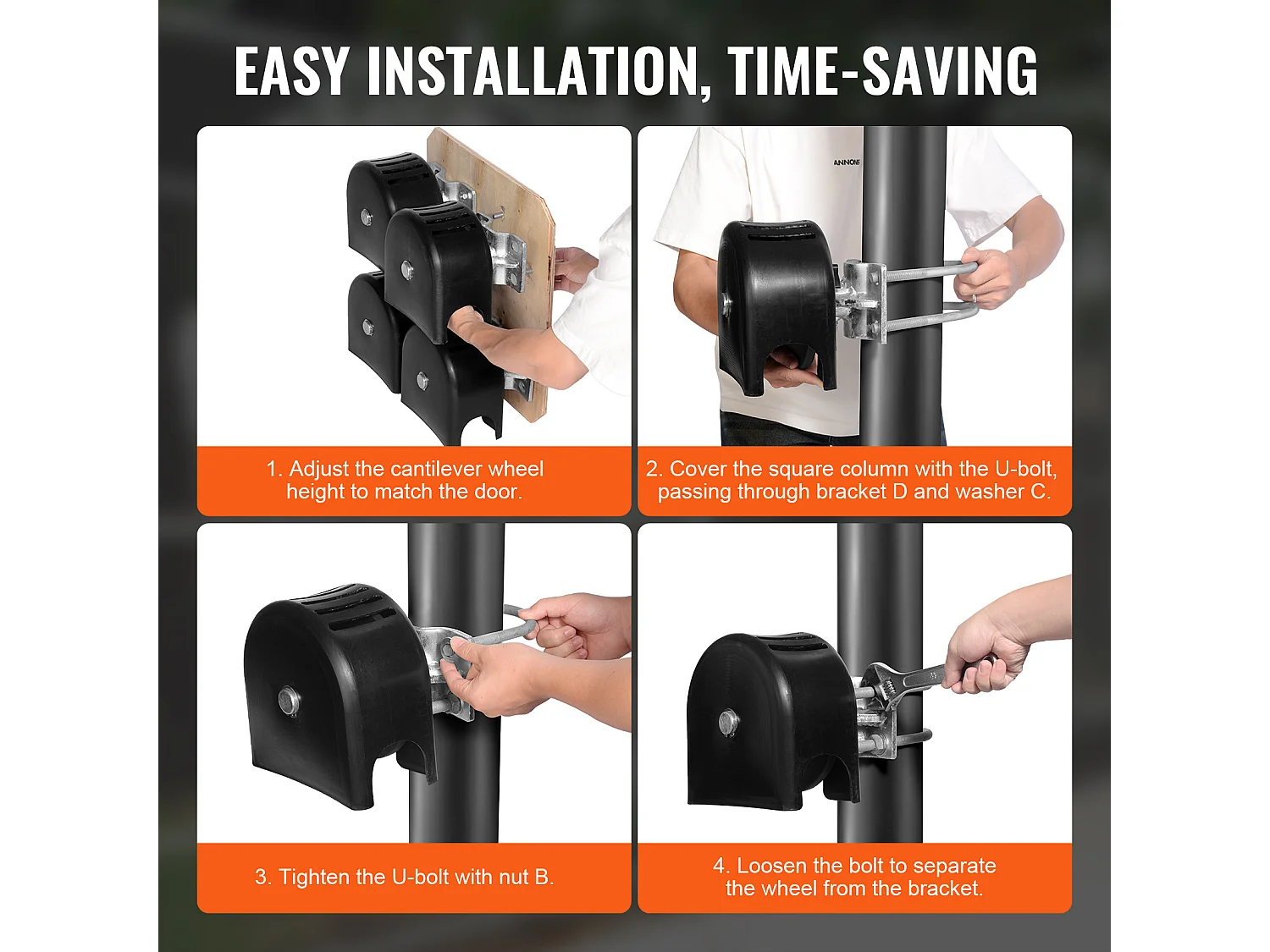 Kit de Portail Coulissant, SucceBuy Kit de Portail Coulissant avec Rainure en U, 4 Roues et Couvercle