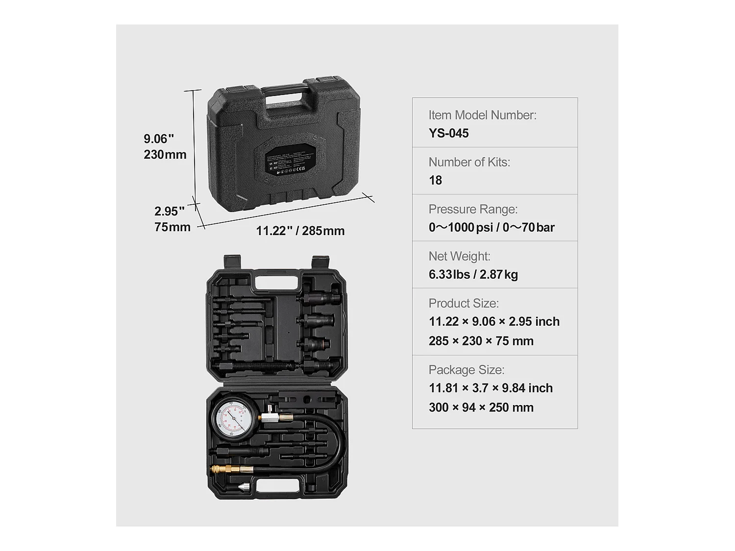 Testeur de Compression, SucceBuy Testeur de Compression de Moteur Diesel, Kit de Test de Pression de Cylindre 18 pièces