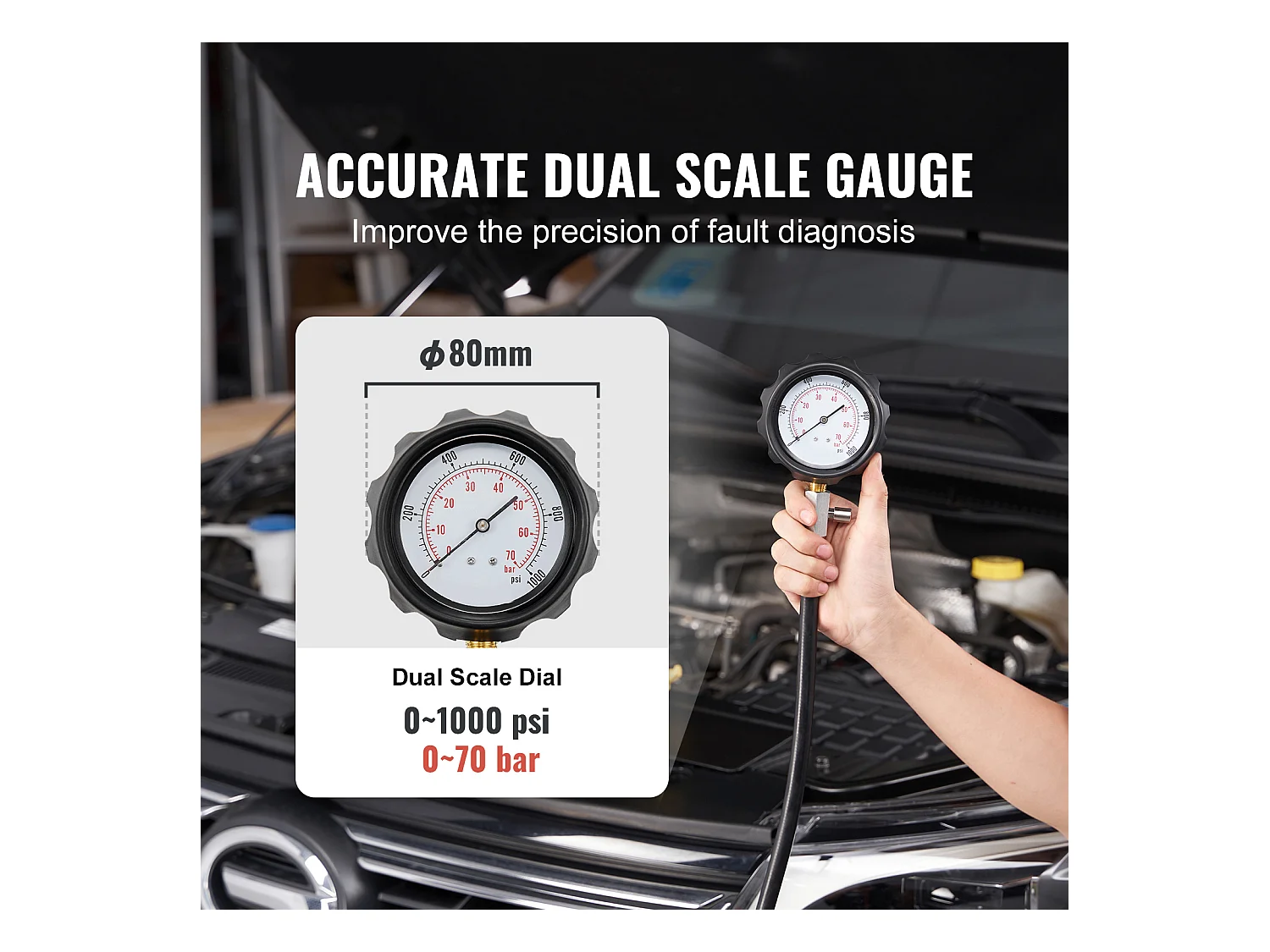 Testeur de Compression, SucceBuy Testeur de Compression de Moteur Diesel, Kit de Test de Pression de Cylindre 18 pièces