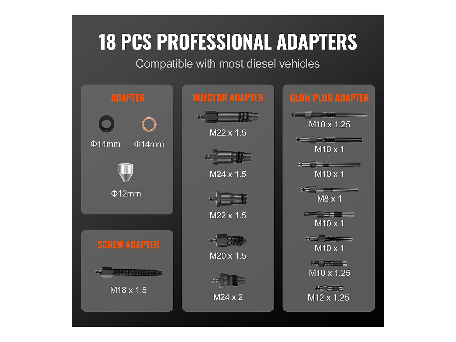 Testeur de Compression, SucceBuy Testeur de Compression de Moteur Diesel, Kit de Test de Pression de Cylindre 18 pièces