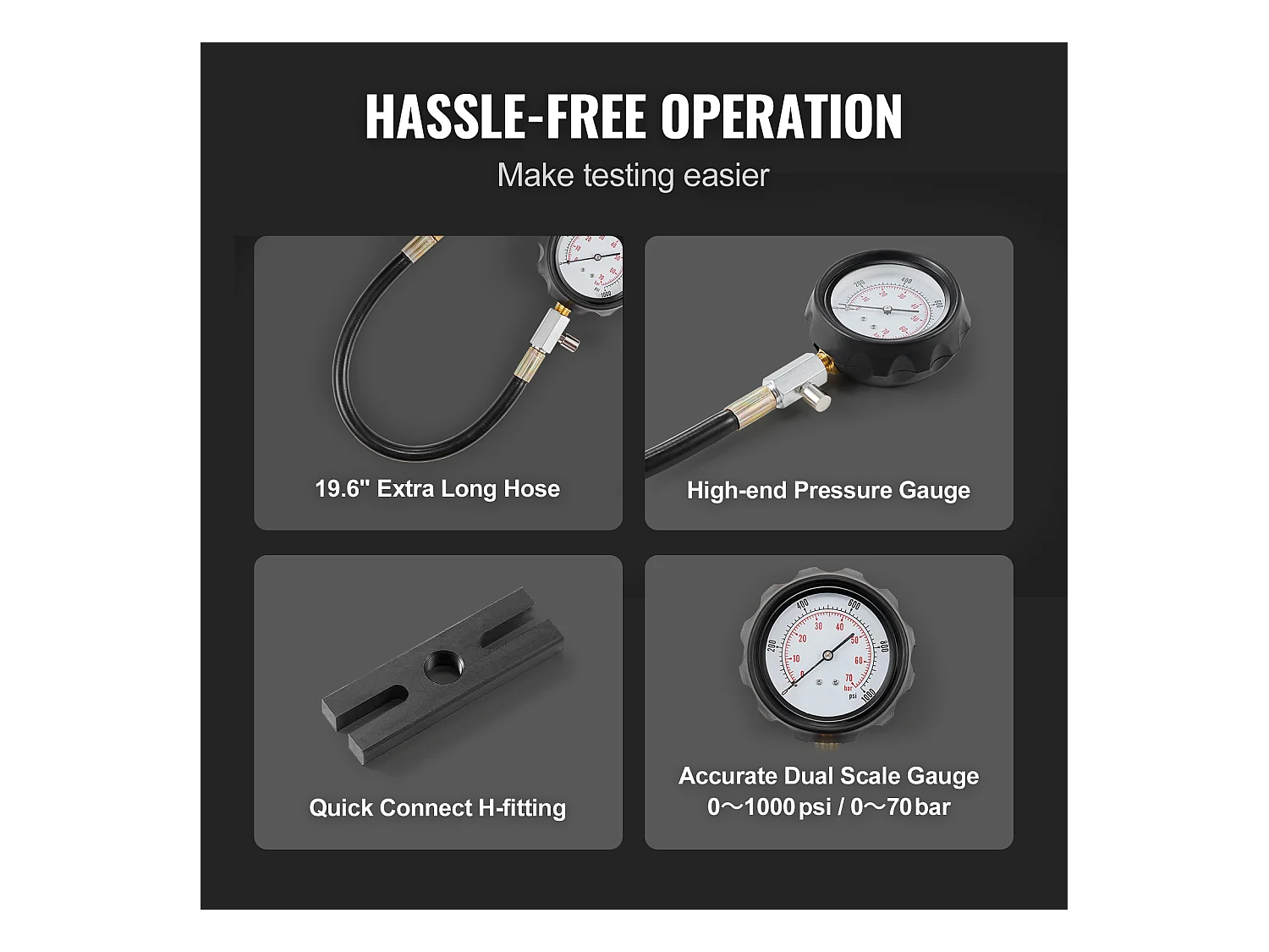 Testeur de Compression, SucceBuy Testeur de Compression de Moteur Diesel, Kit de Test de Pression de Cylindre 18 pièces