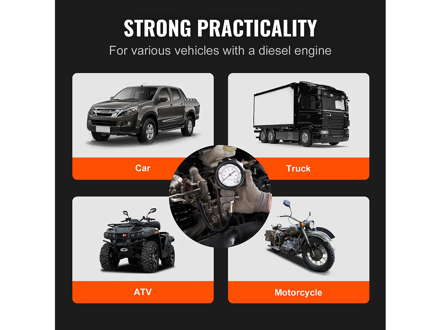 Testeur de Compression, SucceBuy Testeur de Compression de Moteur Diesel, Kit de Test de Pression de Cylindre 18 pièces