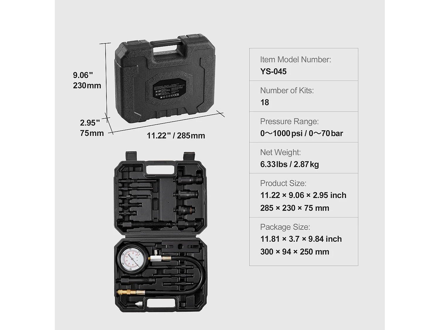 Compressietester, SucceBuy Compressietester voor Dieselmotor, Testkit voor Cilinderdruk 18 stukken