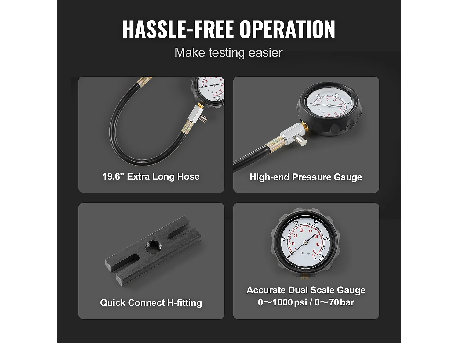 Compressietester, SucceBuy Compressietester voor Dieselmotor, Testkit voor Cilinderdruk 18 stukken