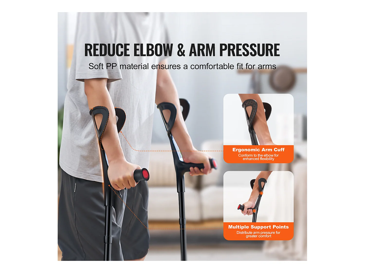 Béquilles Axillaires, SucceBuy Béquilles d'Avant-Bras Béquilles de Marche Réglables en Hauteur à 10 Niveaux 1 Paire 159 kg