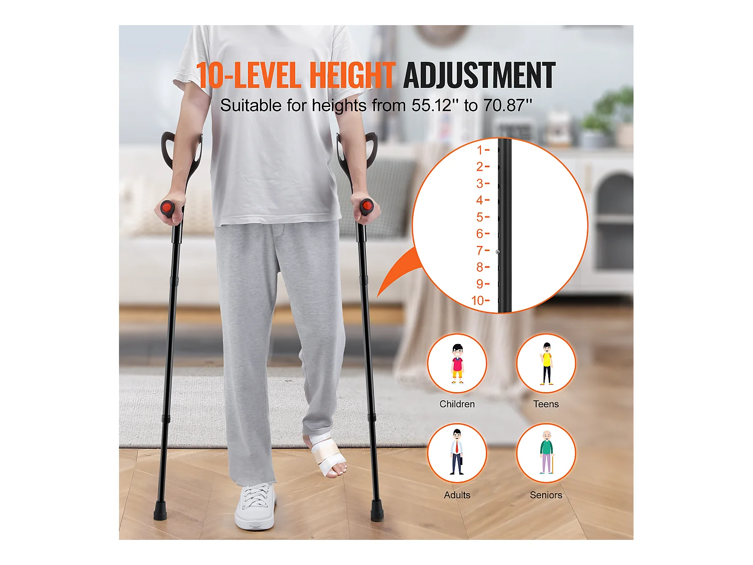 Béquilles Axillaires, SucceBuy Béquilles d'Avant-Bras Béquilles de Marche Réglables en Hauteur à 10 Niveaux 1 Paire 159 kg
