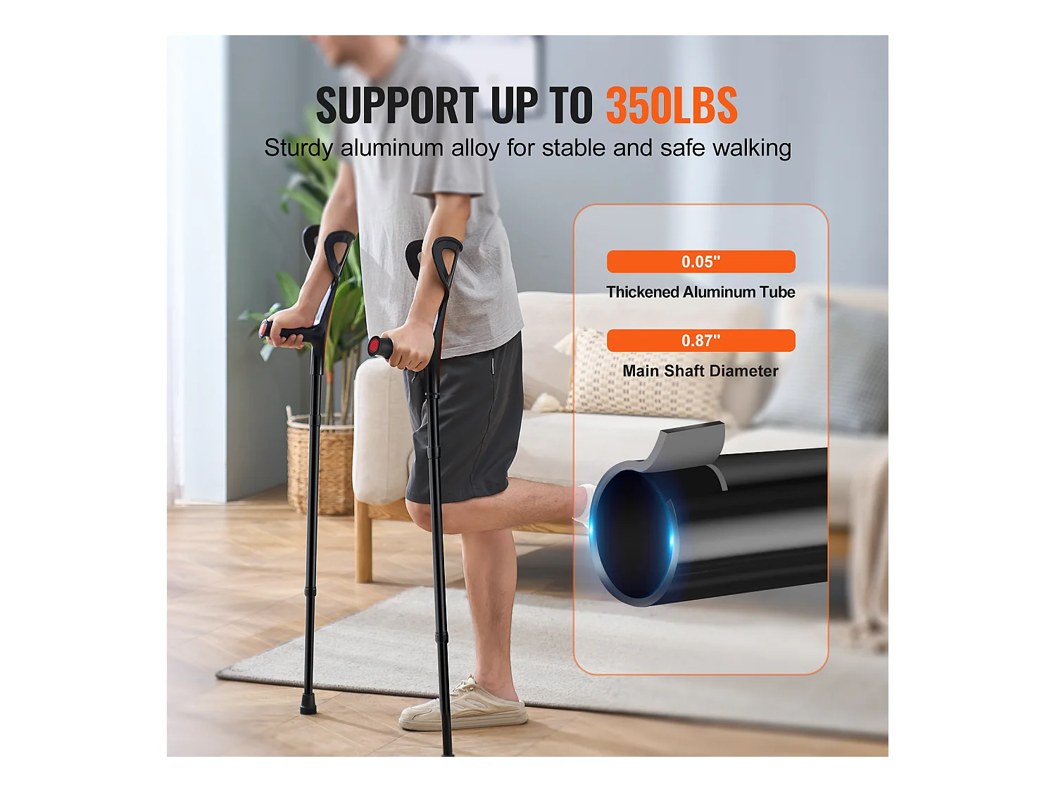 Béquilles Axillaires, SucceBuy Béquilles d'Avant-Bras Béquilles de Marche Réglables en Hauteur à 10 Niveaux 1 Paire 159 kg