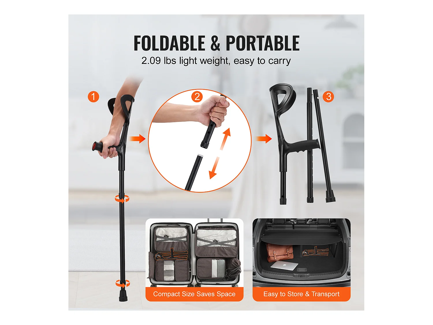 Béquilles Axillaires, SucceBuy Béquilles d'Avant-Bras Béquilles de Marche Réglables en Hauteur à 10 Niveaux 1 Paire 159 kg