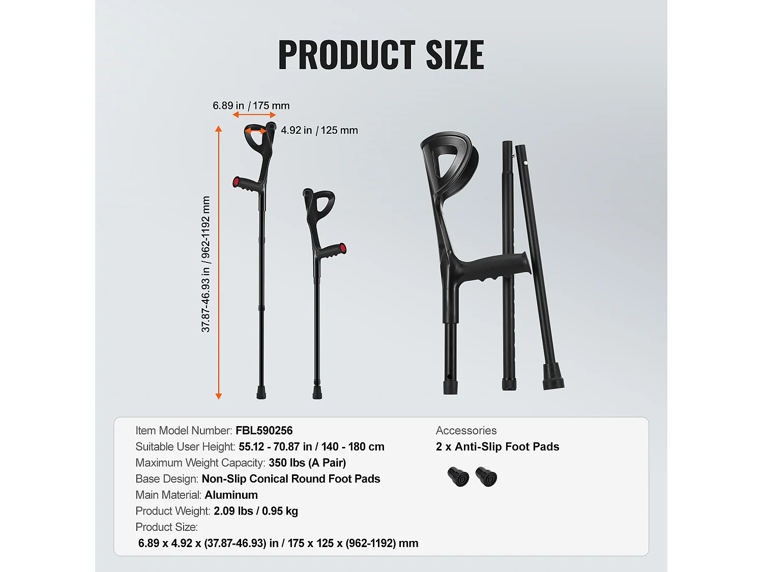 Stampelle Ascellari, SucceBuy Stampelle per Avambraccio Stampelle per Camminare regolabili in Altezza a 10 Livelli 1 Paio 159 kg