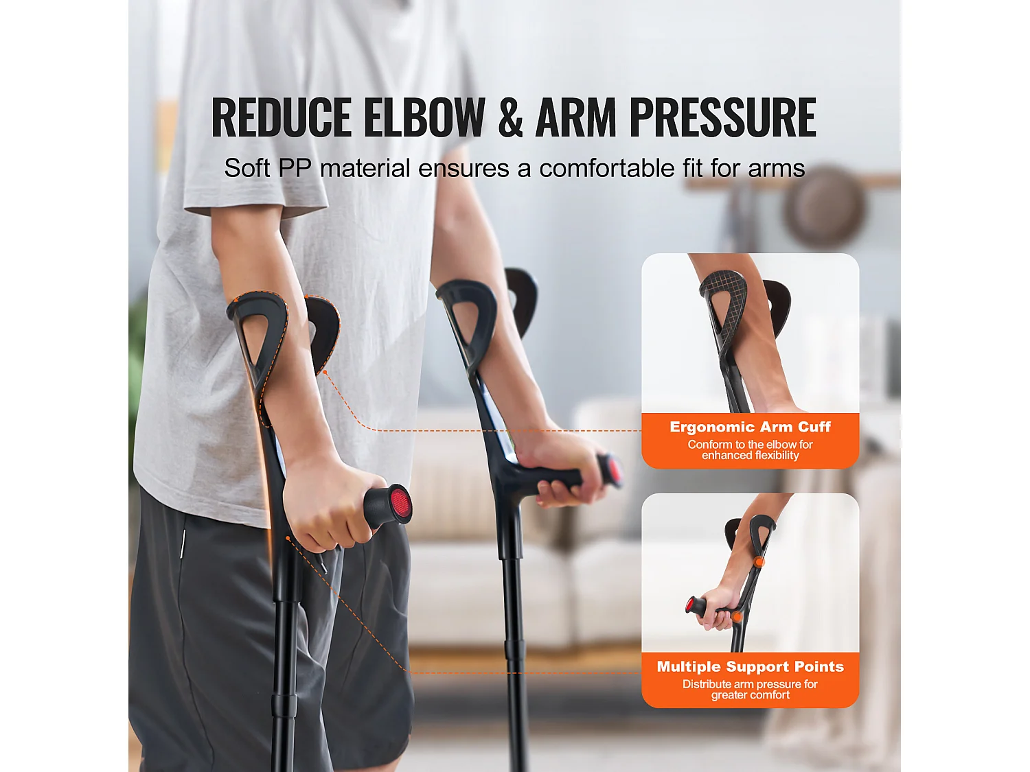 Stampelle Ascellari, SucceBuy Stampelle per Avambraccio Stampelle per Camminare regolabili in Altezza a 10 Livelli 1 Paio 159 kg