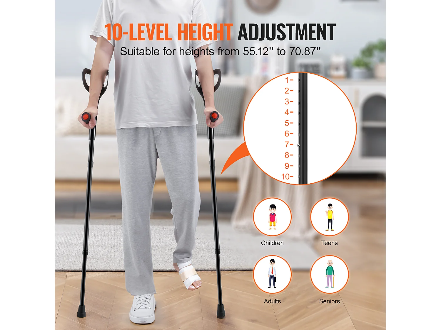 Stampelle Ascellari, SucceBuy Stampelle per Avambraccio Stampelle per Camminare regolabili in Altezza a 10 Livelli 1 Paio 159 kg