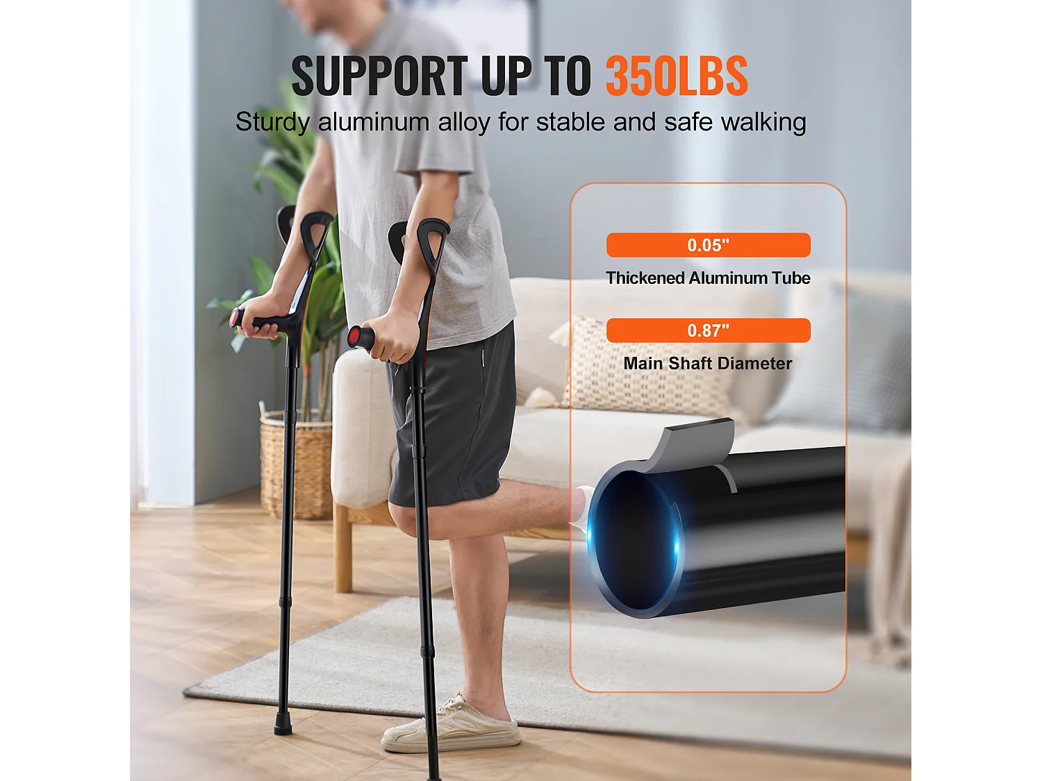 Stampelle Ascellari, SucceBuy Stampelle per Avambraccio Stampelle per Camminare regolabili in Altezza a 10 Livelli 1 Paio 159 kg