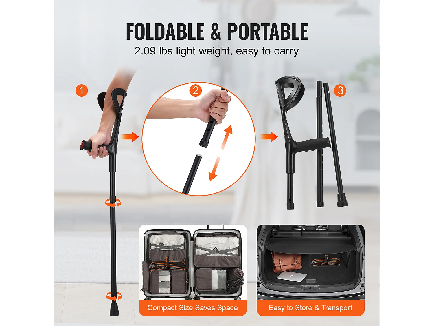 Stampelle Ascellari, SucceBuy Stampelle per Avambraccio Stampelle per Camminare regolabili in Altezza a 10 Livelli 1 Paio 159 kg