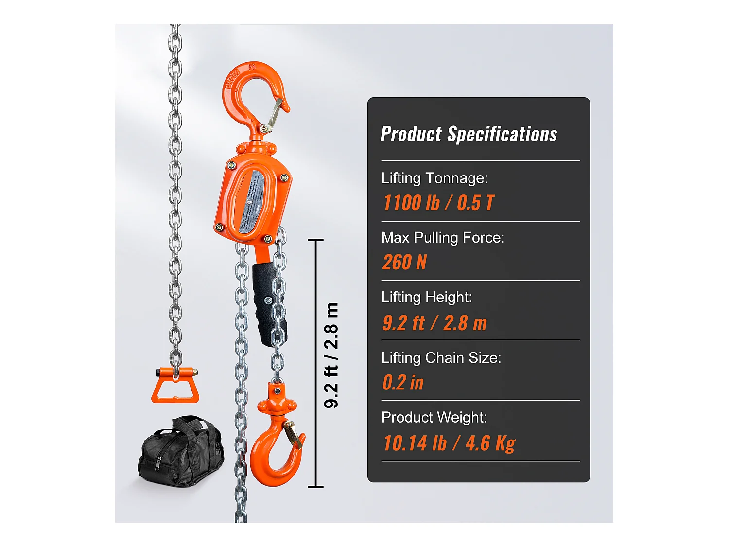 Palan à Chaîne à Levier SucceBuy, Capacité de 499 kg, 304,8 cm, Élévateur à Cliquet G80