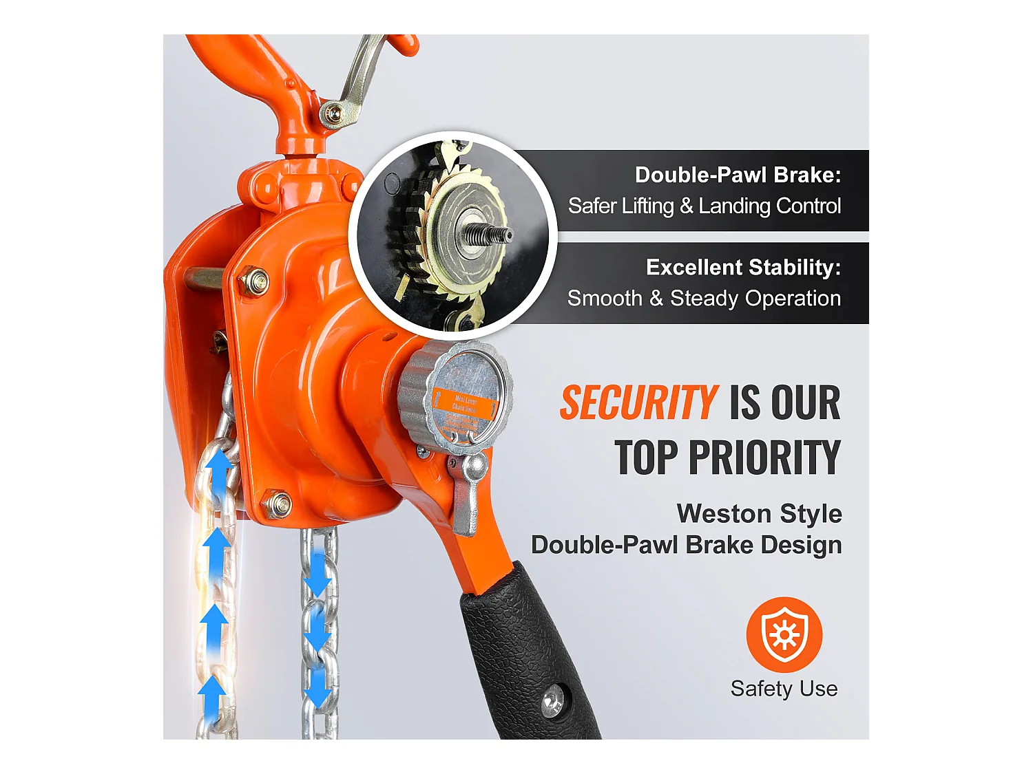 Palan à Chaîne à Levier SucceBuy, Capacité de 499 kg, 304,8 cm, Élévateur à Cliquet G80