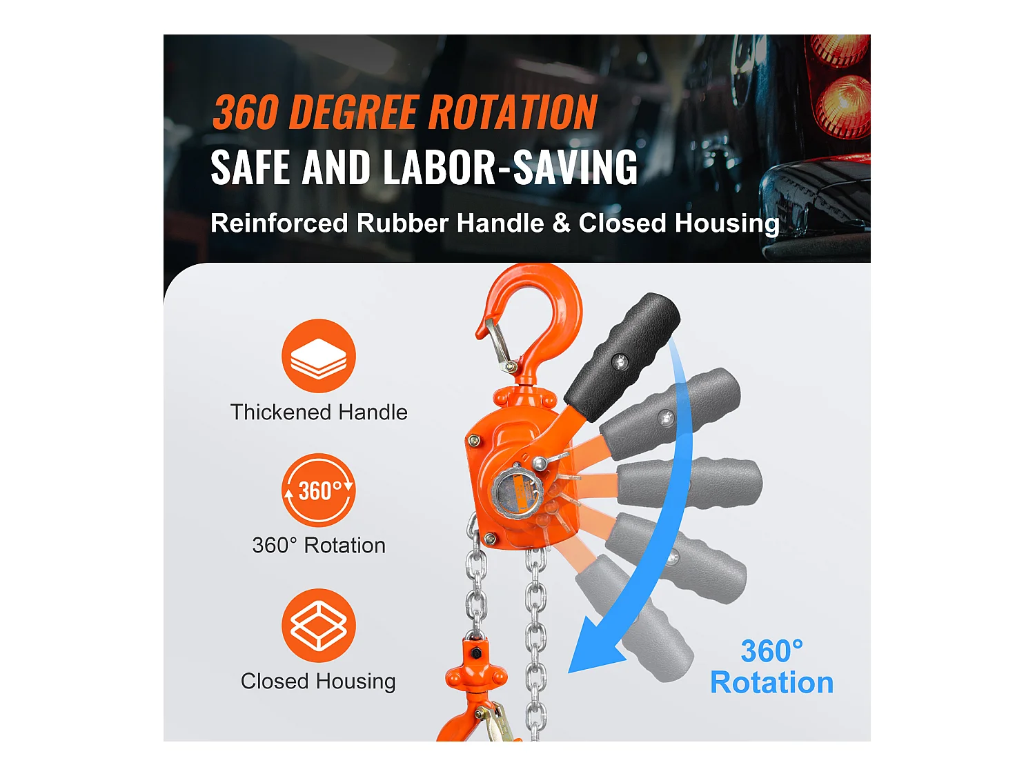 Palan à Chaîne à Levier SucceBuy, Capacité de 499 kg, 304,8 cm, Élévateur à Cliquet G80