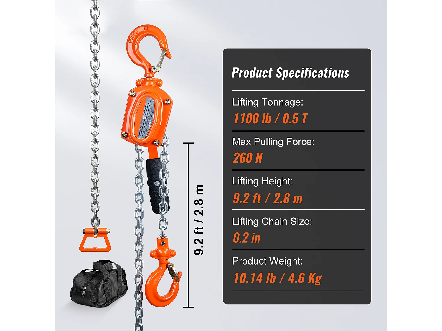 Palan à Chaîne à Levier SucceBuy, Capacité de 499 kg, 304,8 cm, Élévateur à Cliquet G80