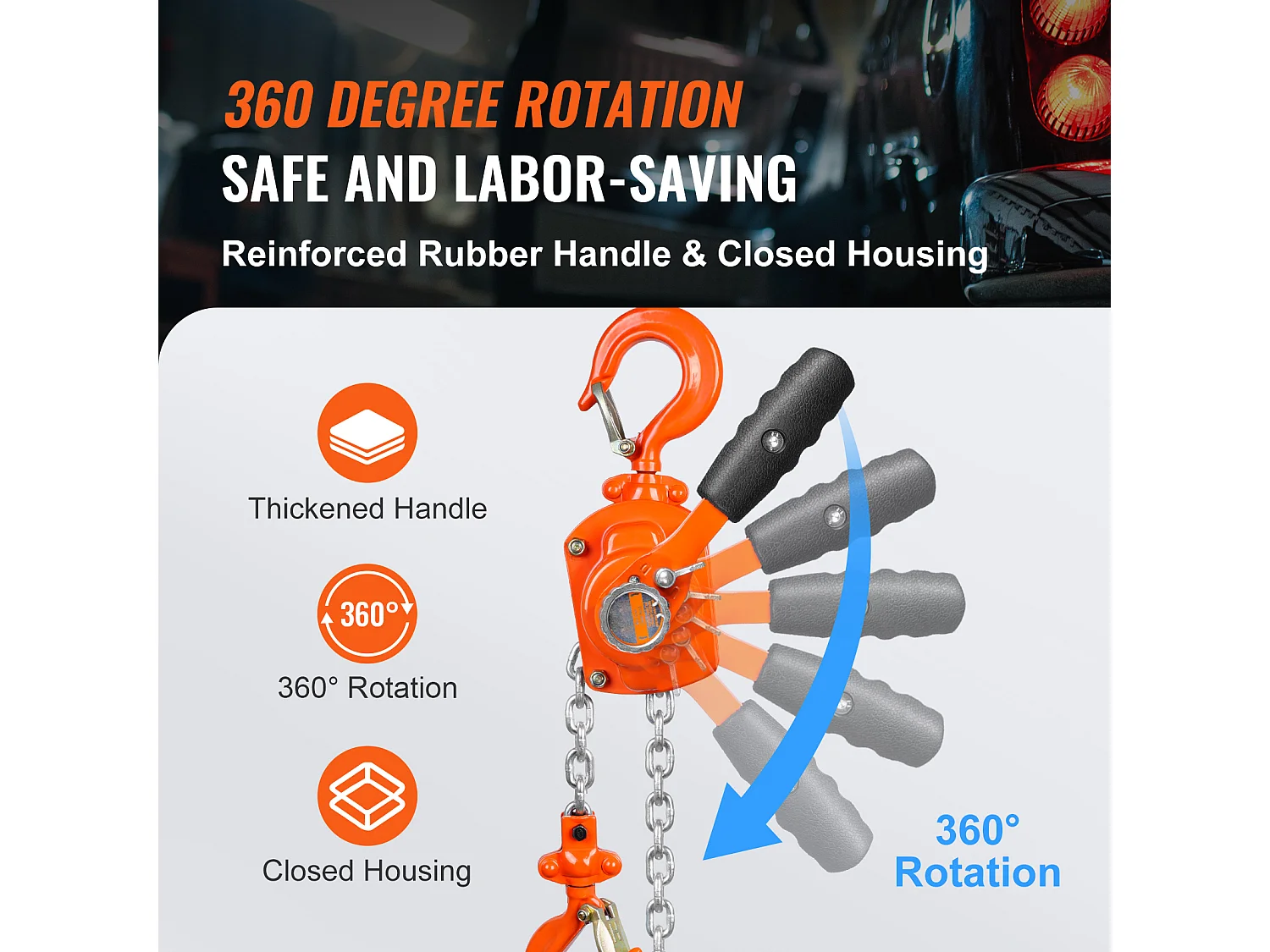 Palan à Chaîne à Levier SucceBuy, Capacité de 499 kg, 304,8 cm, Élévateur à Cliquet G80