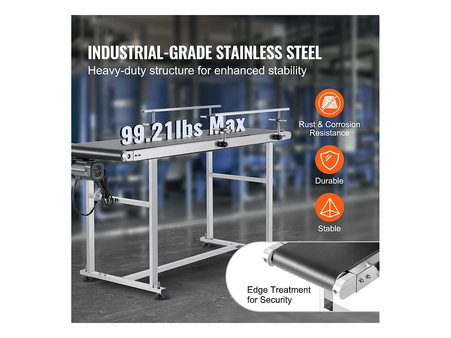 Convoyeur à Bande SucceBuy Convoyeur à Bande 150 x 40 cm, Garde-corps Double en Acier Inoxydable et PVC