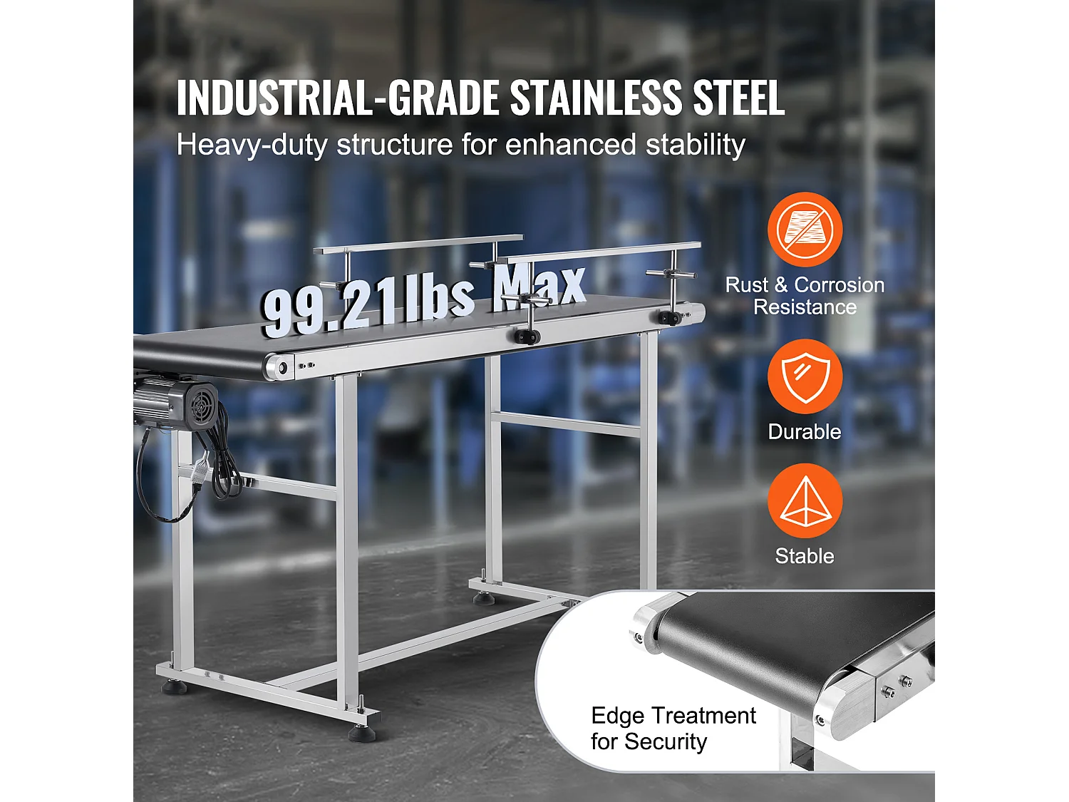 Convoyeur à Bande SucceBuy Convoyeur à Bande 150 x 40 cm, Garde-corps Double en Acier Inoxydable et PVC